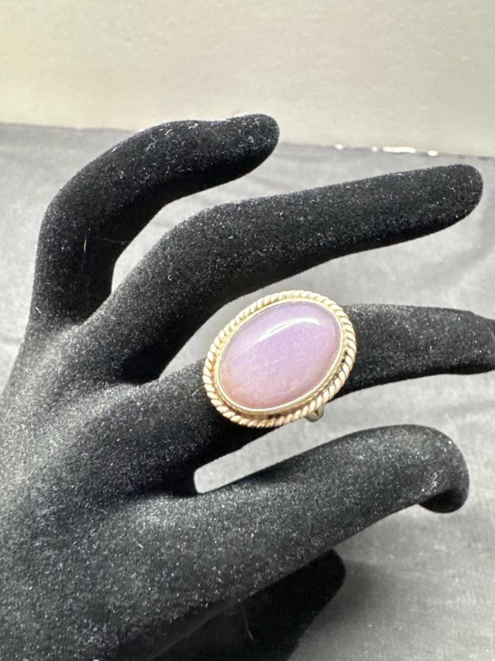 Vintage Sterling Silver Ring With Oval Purple Stone Rope Detail Size 6 Boho Jewe